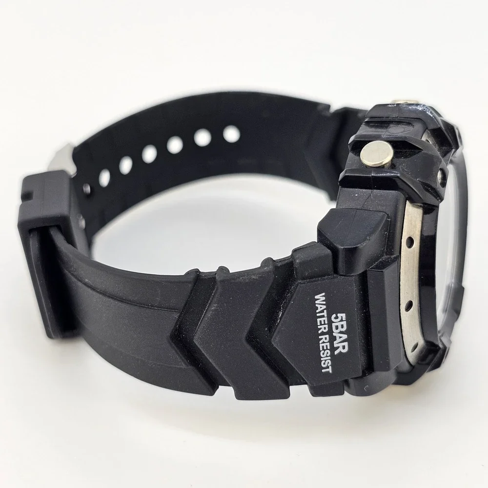 Men's Sports Digital‎ Watch 42MM Black Case Black Plastic Bands LED